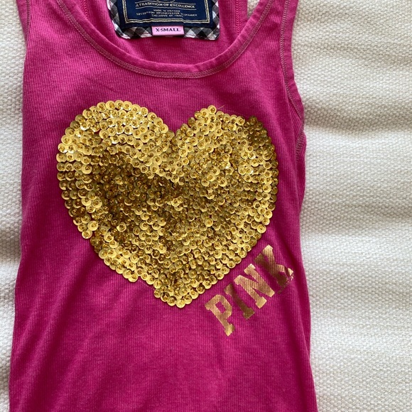 VS PINK Gold Sequin Heart Tank top Size Xs. - Picture 1 of 6